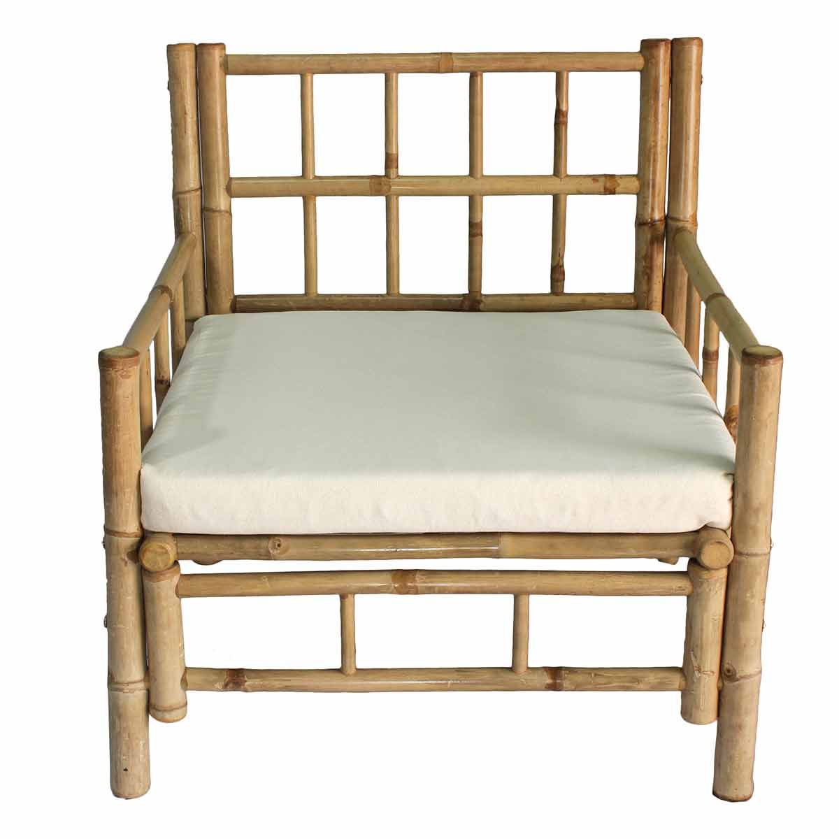 Cannes - Chaise de jardin en bambou naturel assortie d'un coussin en coton