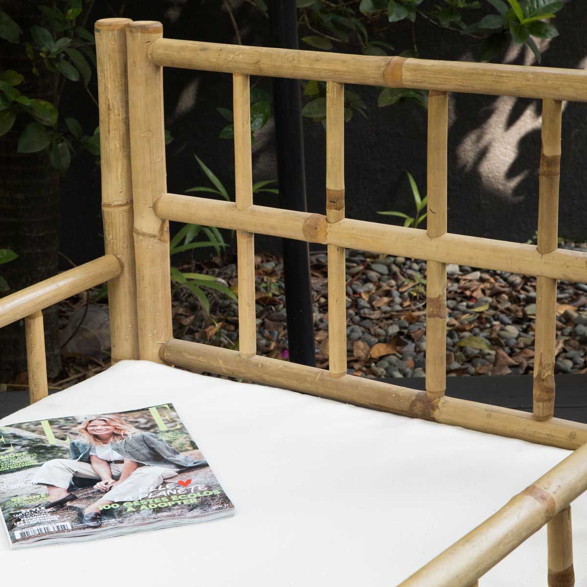 Cannes - Chaise de jardin en bambou naturel assortie d'un coussin en coton