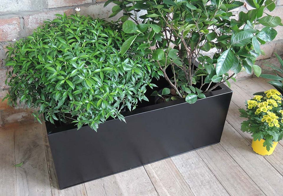 Bac à fleurs rectangulaire en métal galvanisé noir mat à poser