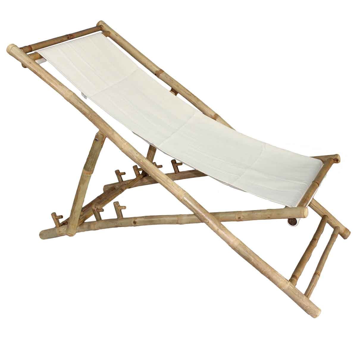 Cannes - Chaise longue chilienne en bambou naturel avec toile en coton